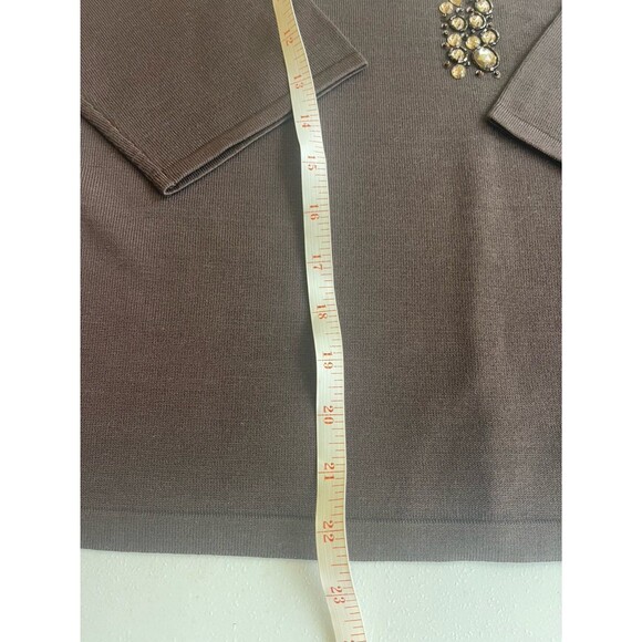 Talbots Silk Sweater Plus Size Petite Brown Beaded Tight Knit - Picture 12 of 12